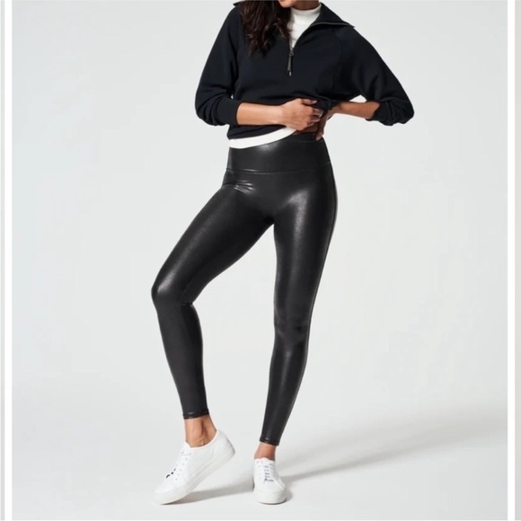 Spanx High Rise Faux Leather Leggings Black Large - Picture 1 of 10